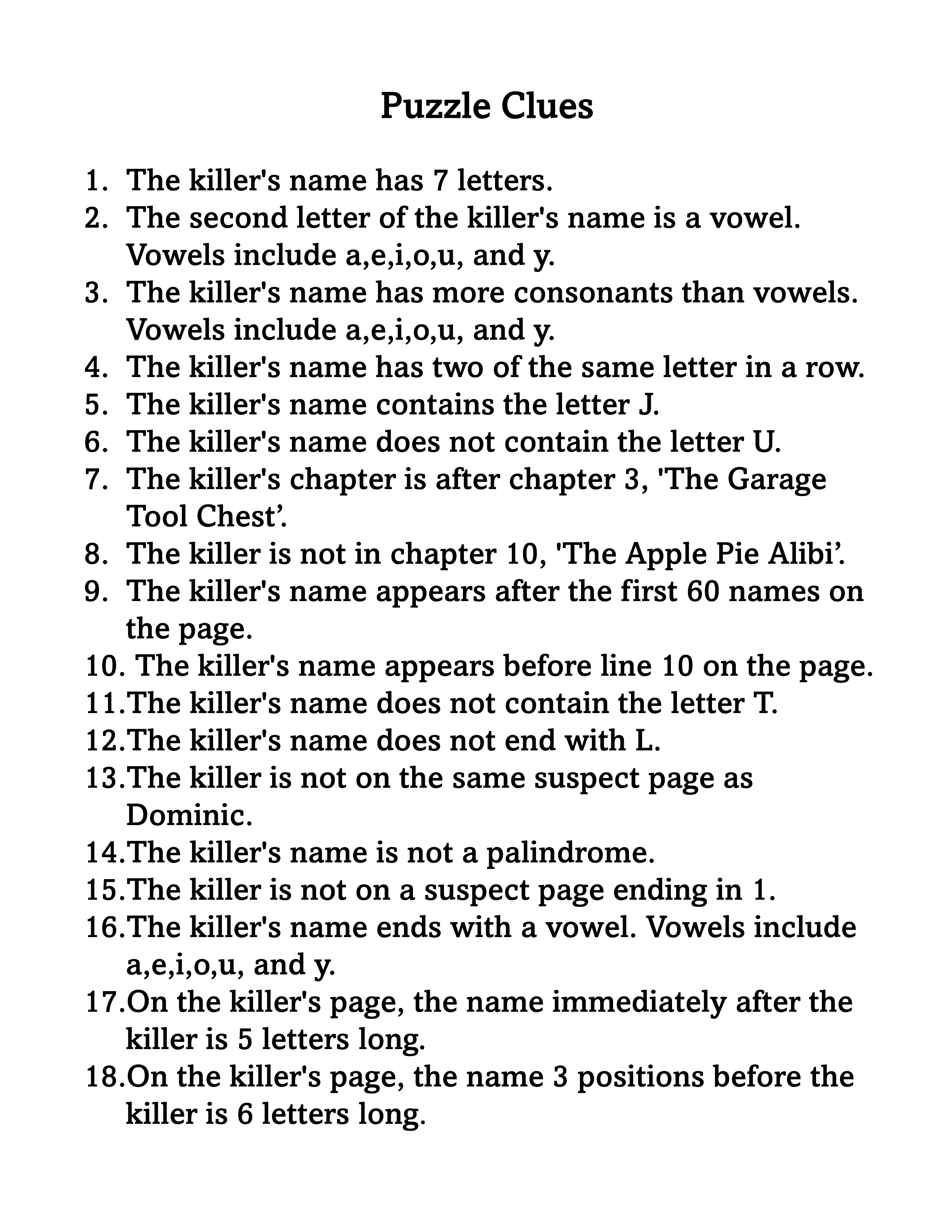 Sample clues to solve the puzzle image