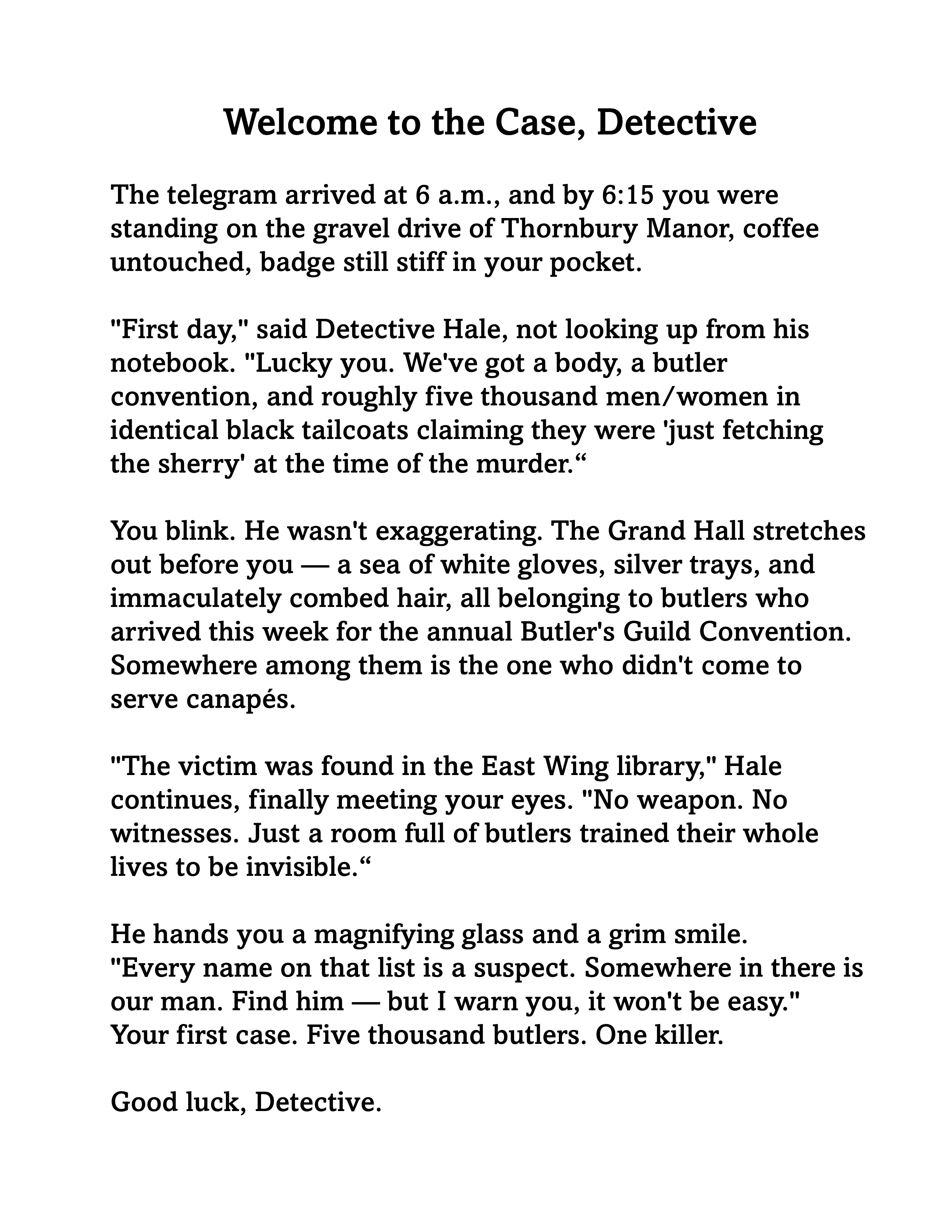 Short Story to begin the game