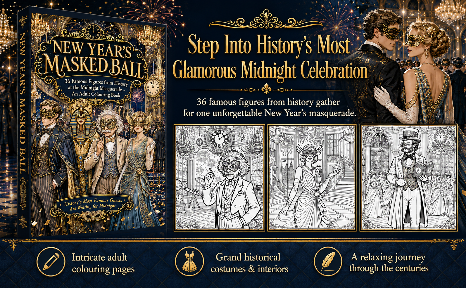 New Years Masked Ball Coloring Book Book  Ad Image