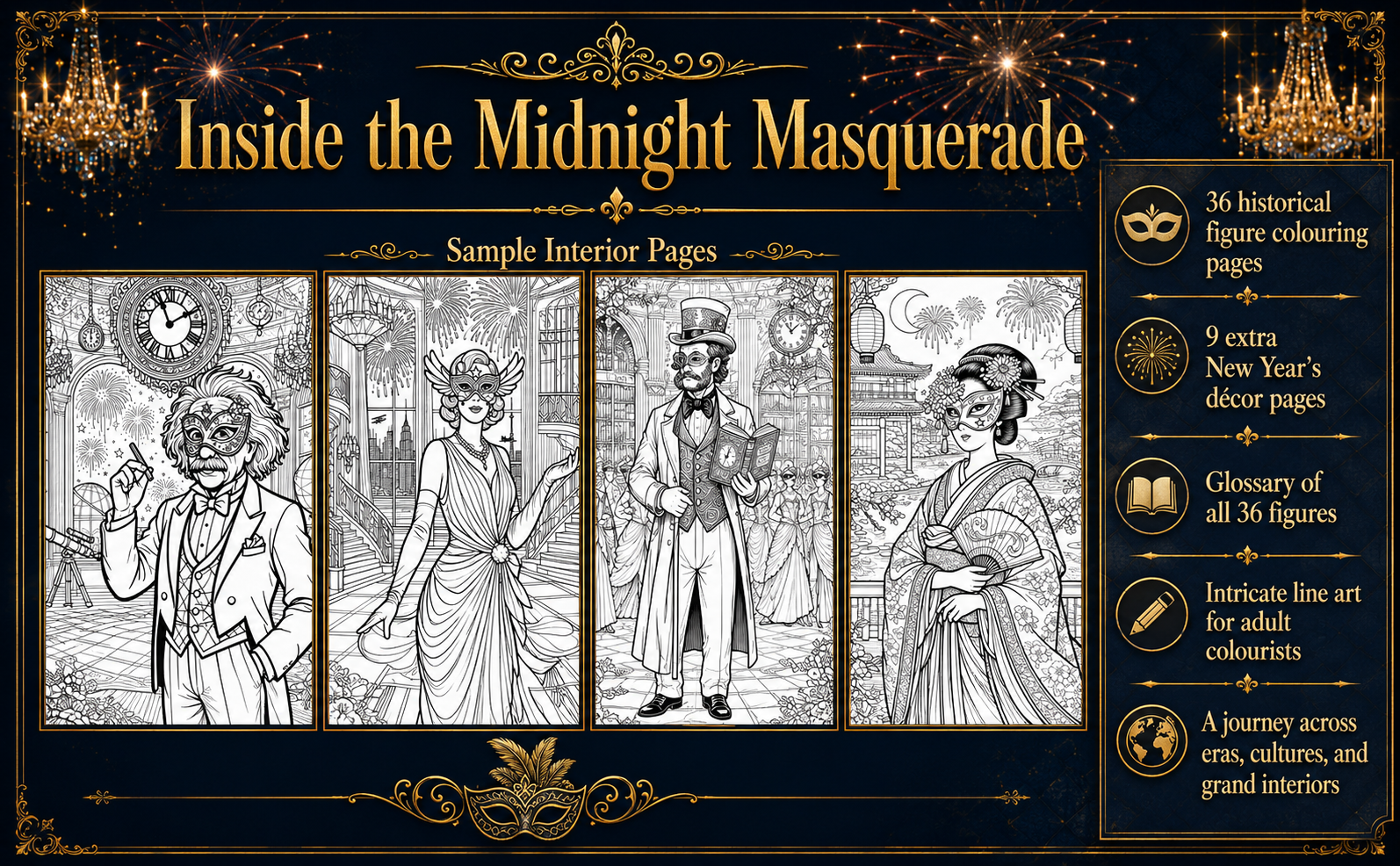 New Years Masked Ball Coloring Book Book  Ad Image
