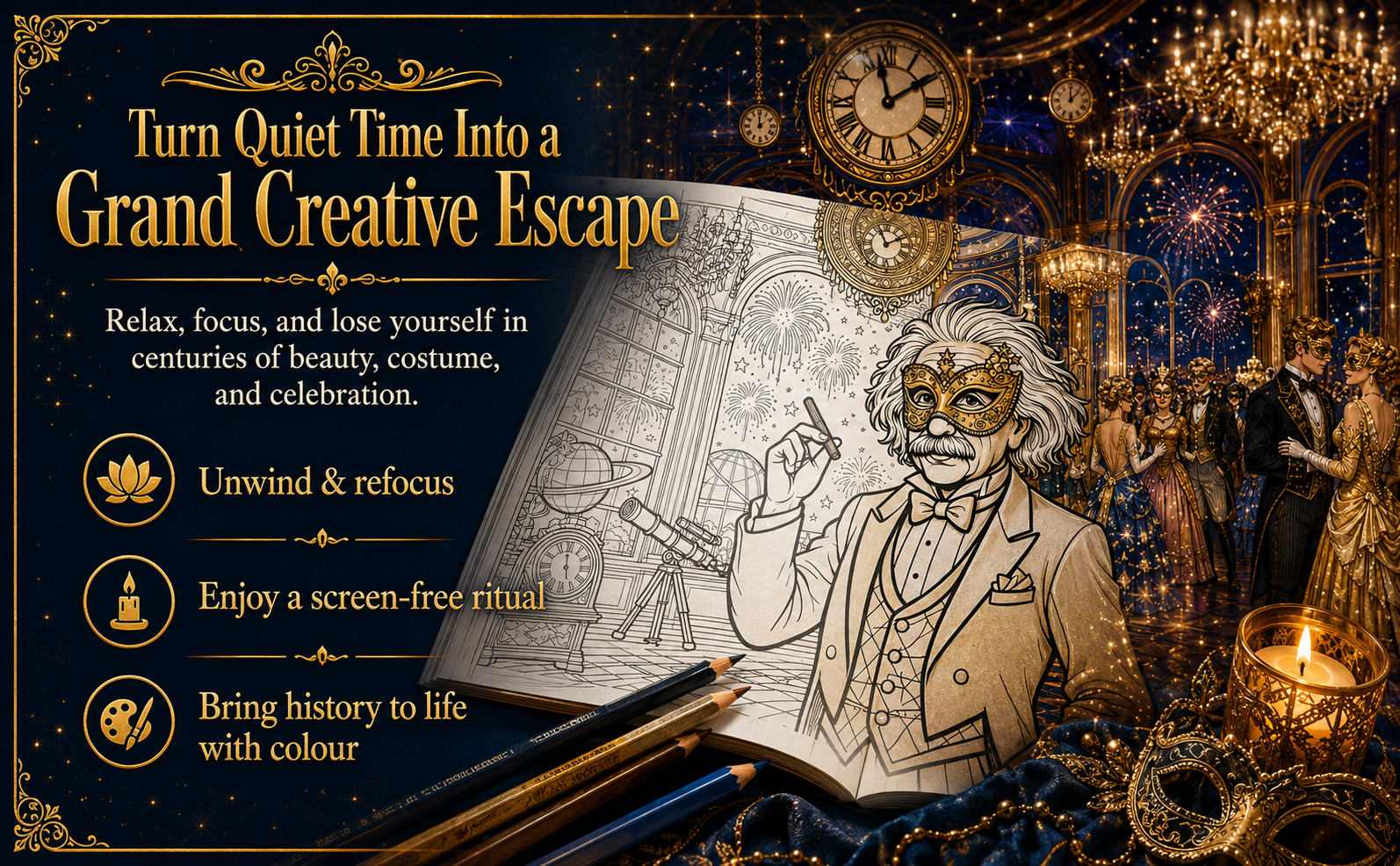 New Years Masked Ball Coloring Book Book  Ad Image