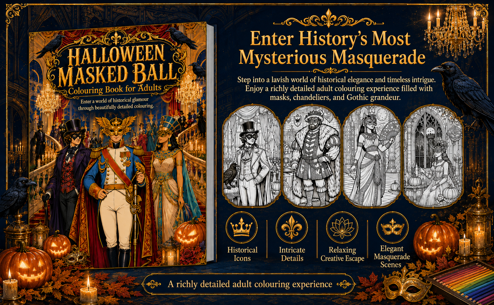 Halloween Masked Ball Adult Colouring Book ad image 1