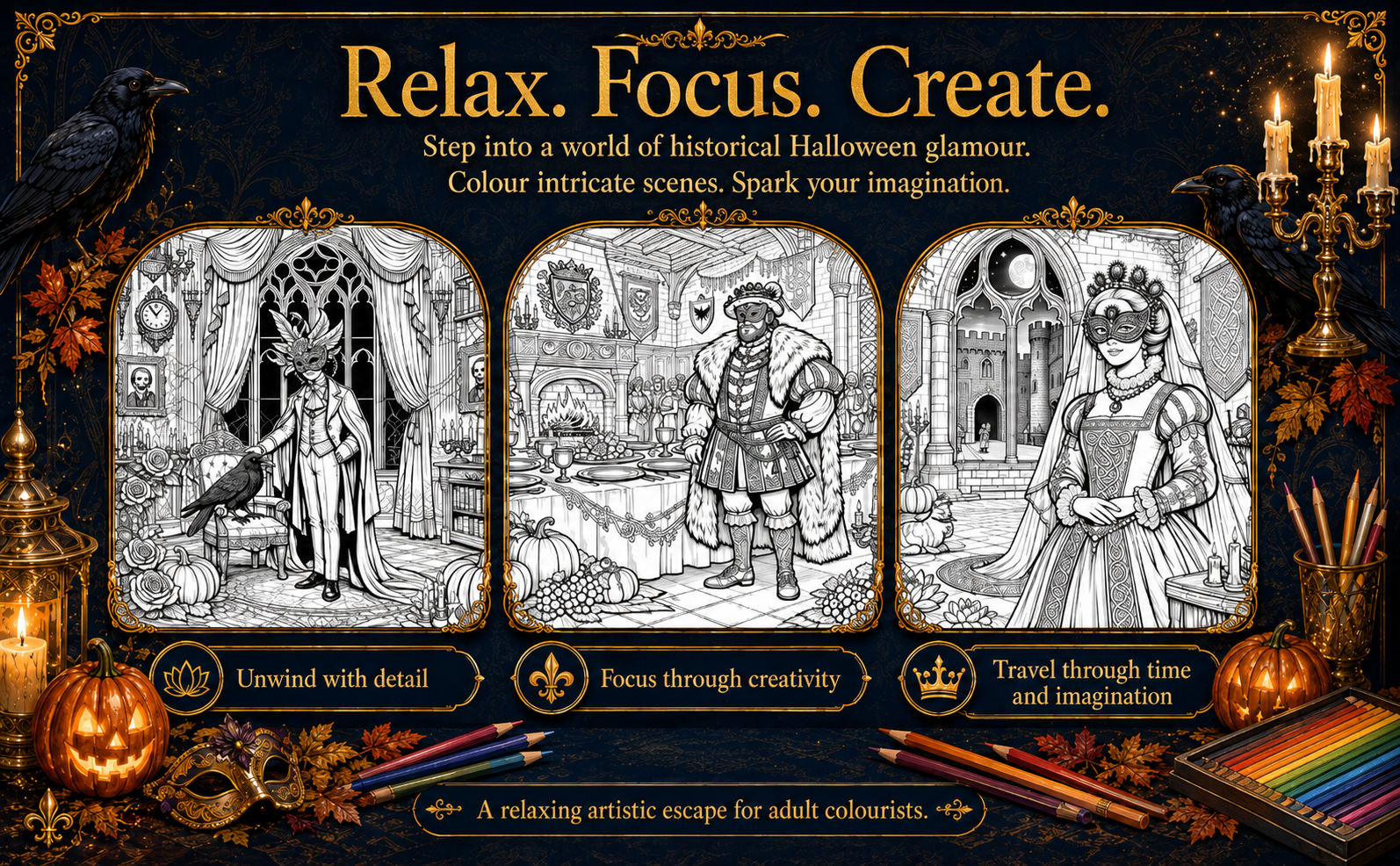 Halloween Masked Ball Adult Colouring Book ad image 2
