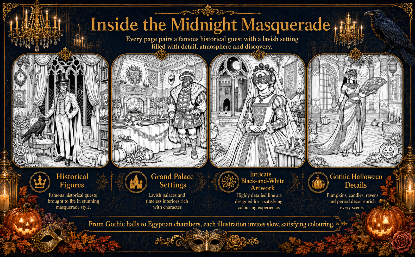 Halloween Masked Ball Adult Colouring Book ad image 3