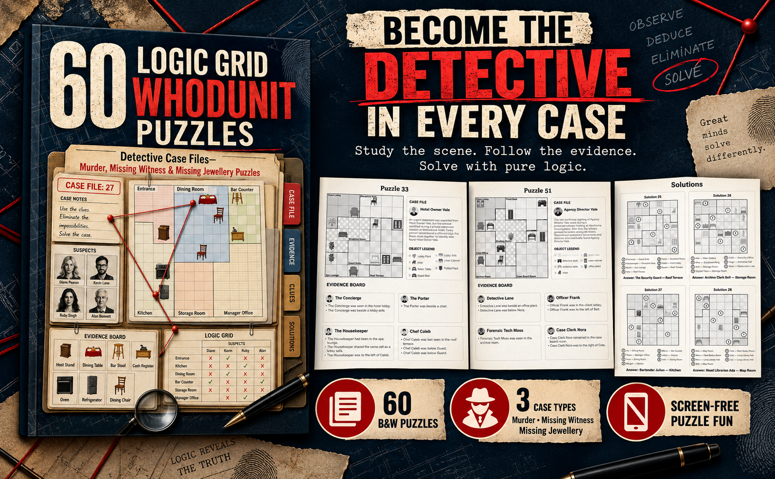 60 Logic Grid Whodunit Puzzles Ad Image
