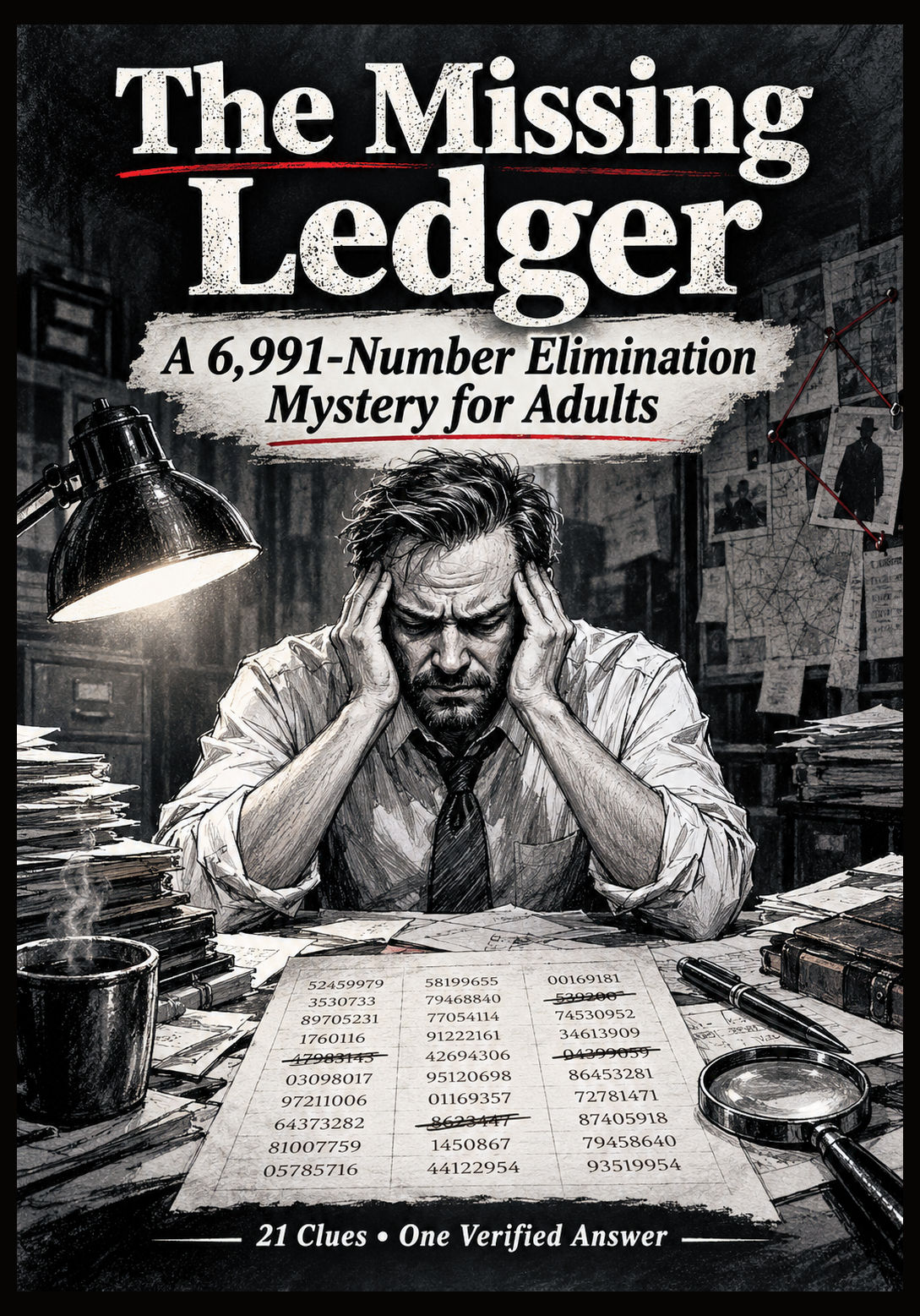 The Missing Ledger Puzzle Book puzzle book showing title and design