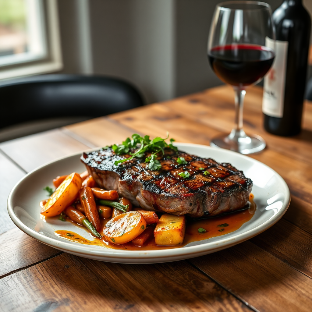 Freshly prepared seared steak on a plate