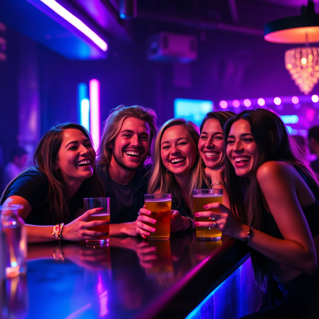 Friends laughing at the bar