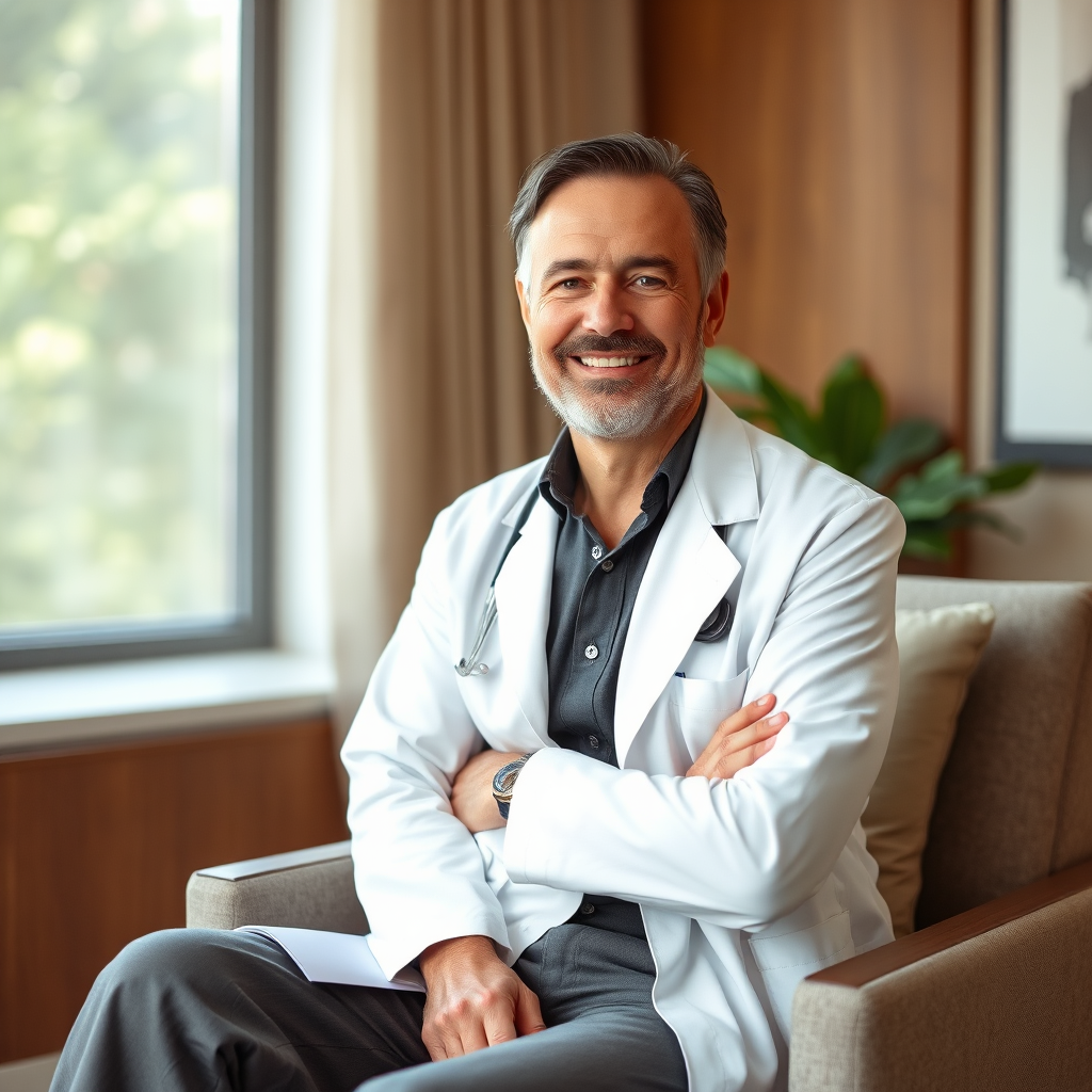 Longevity physician in a warm consultation room