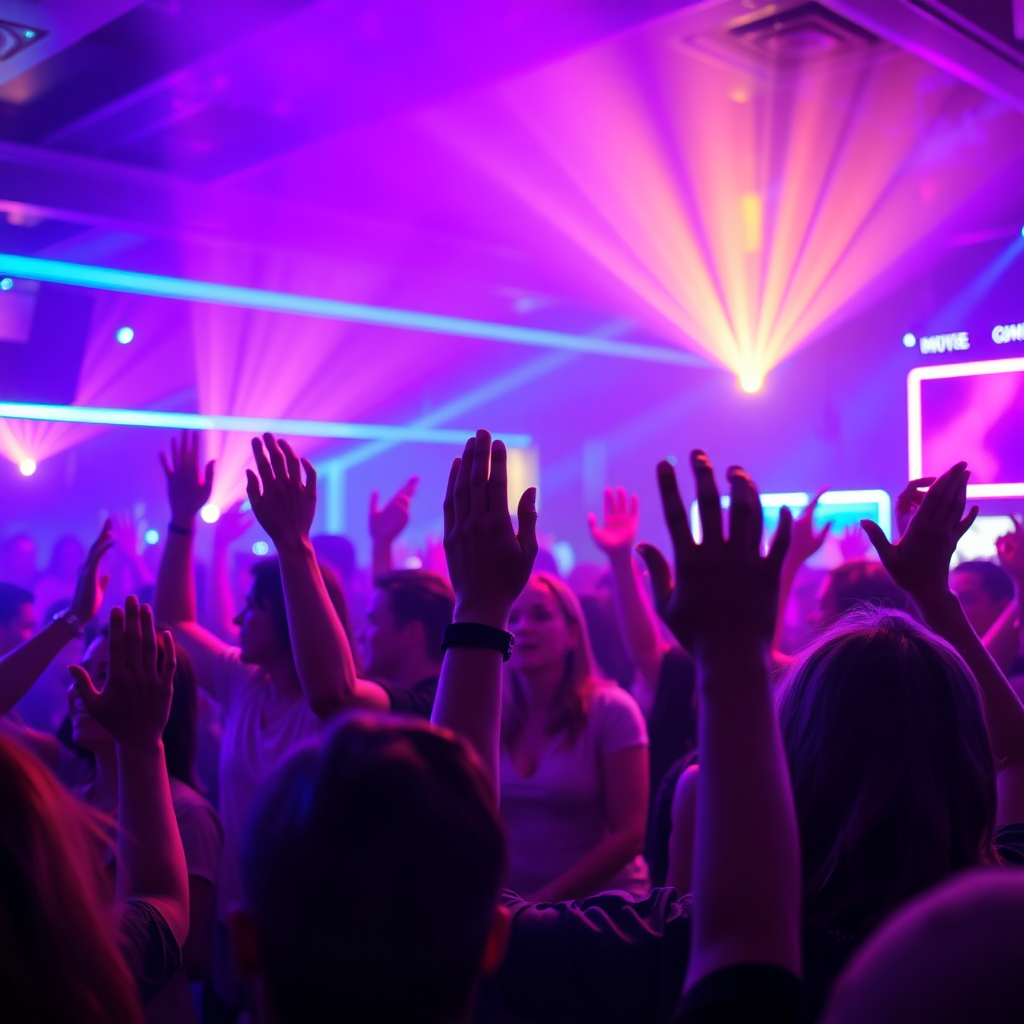 Crowd singing along at karaoke