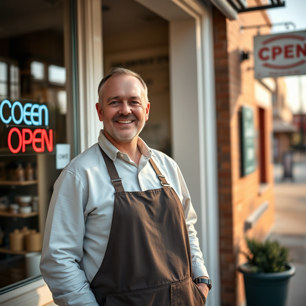 Local business owner outside a storefront
