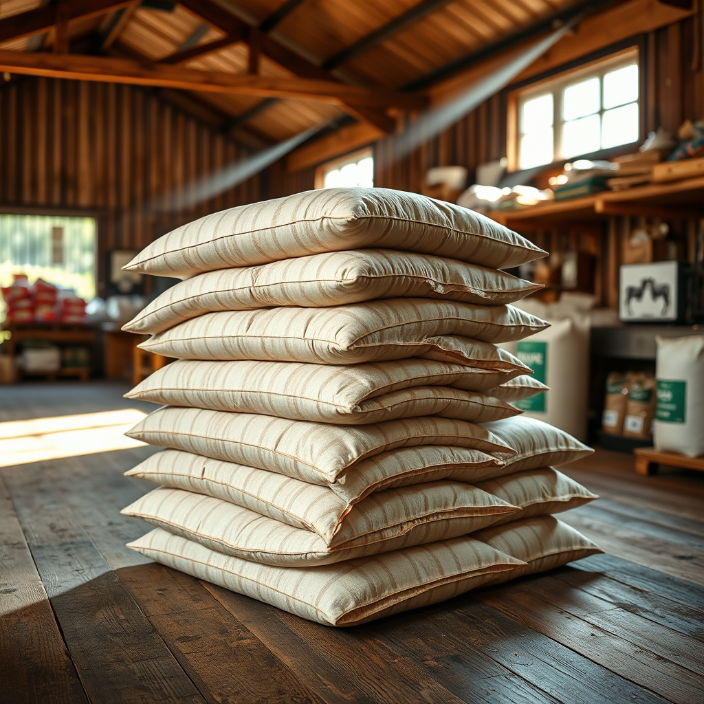 Stacked feed bags at the mill store