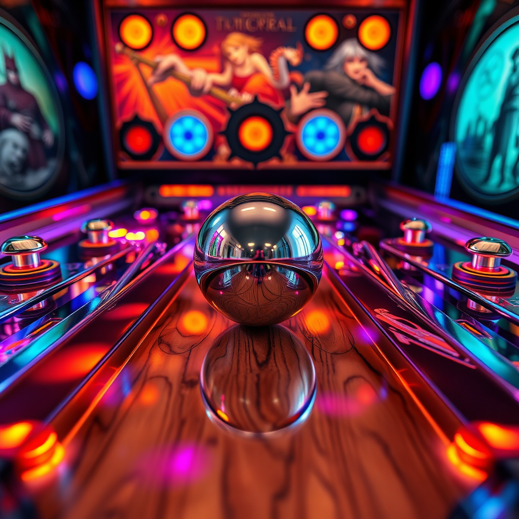Glowing fantasy pinball playfield