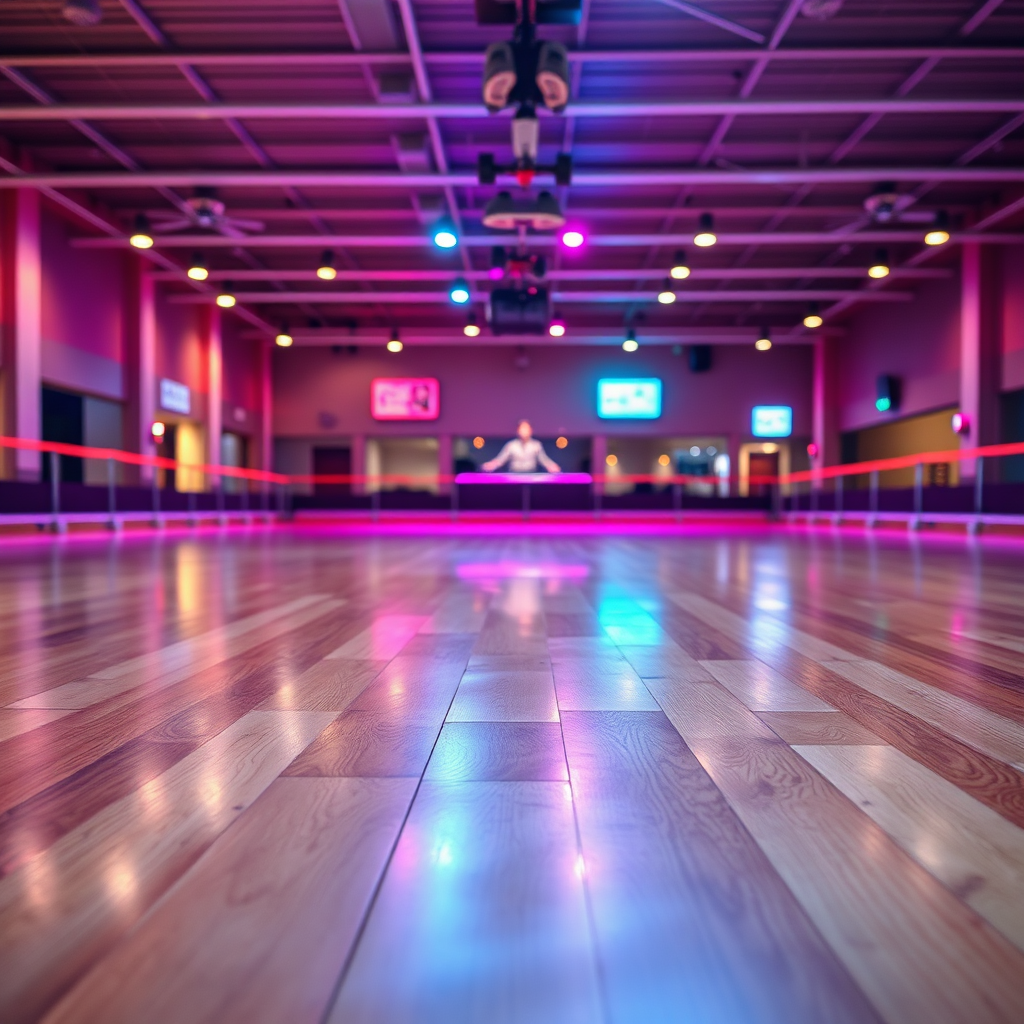 A vibrant roller skating floor inside a modern rink