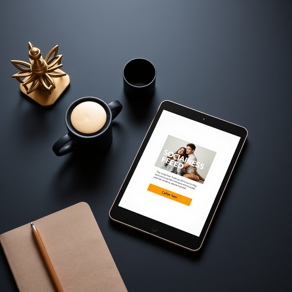 A premium layout with a framed social module on a tablet