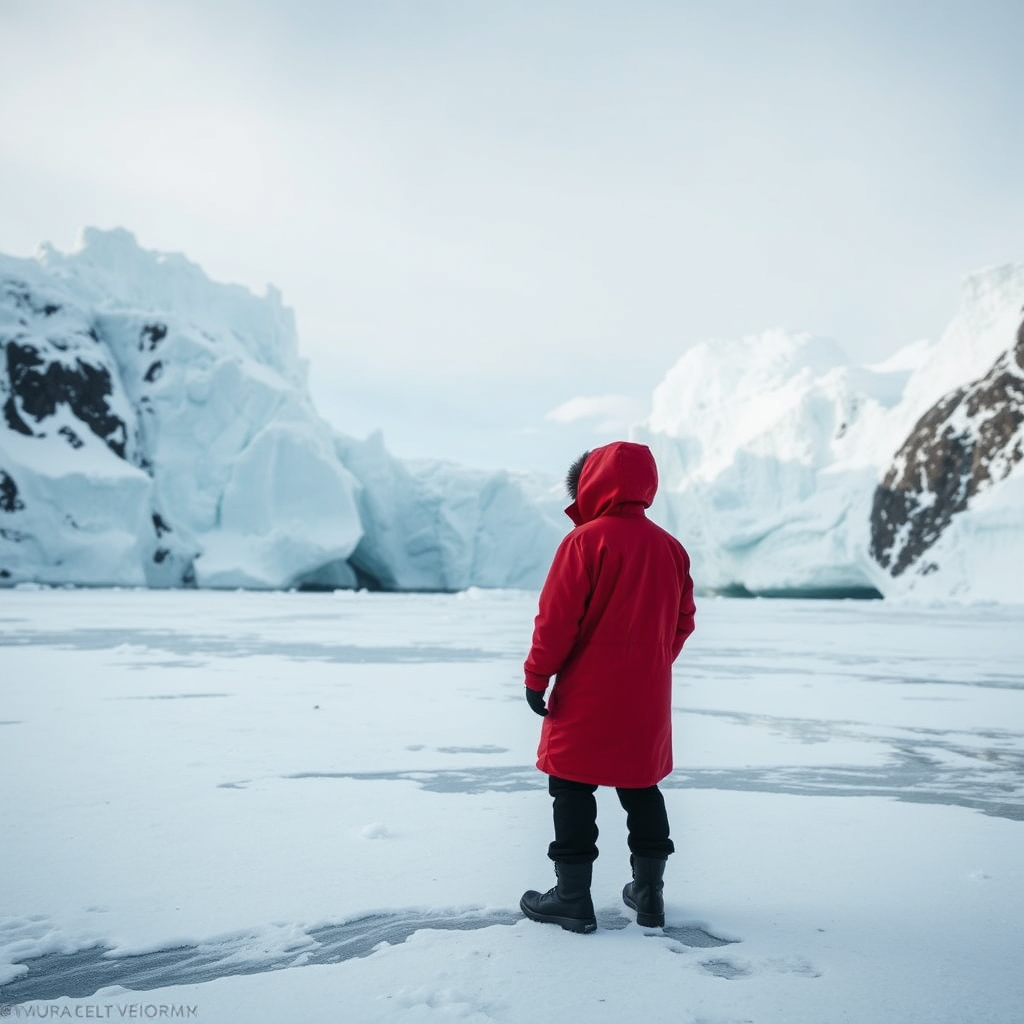 Explorateur devant des formations de glace
