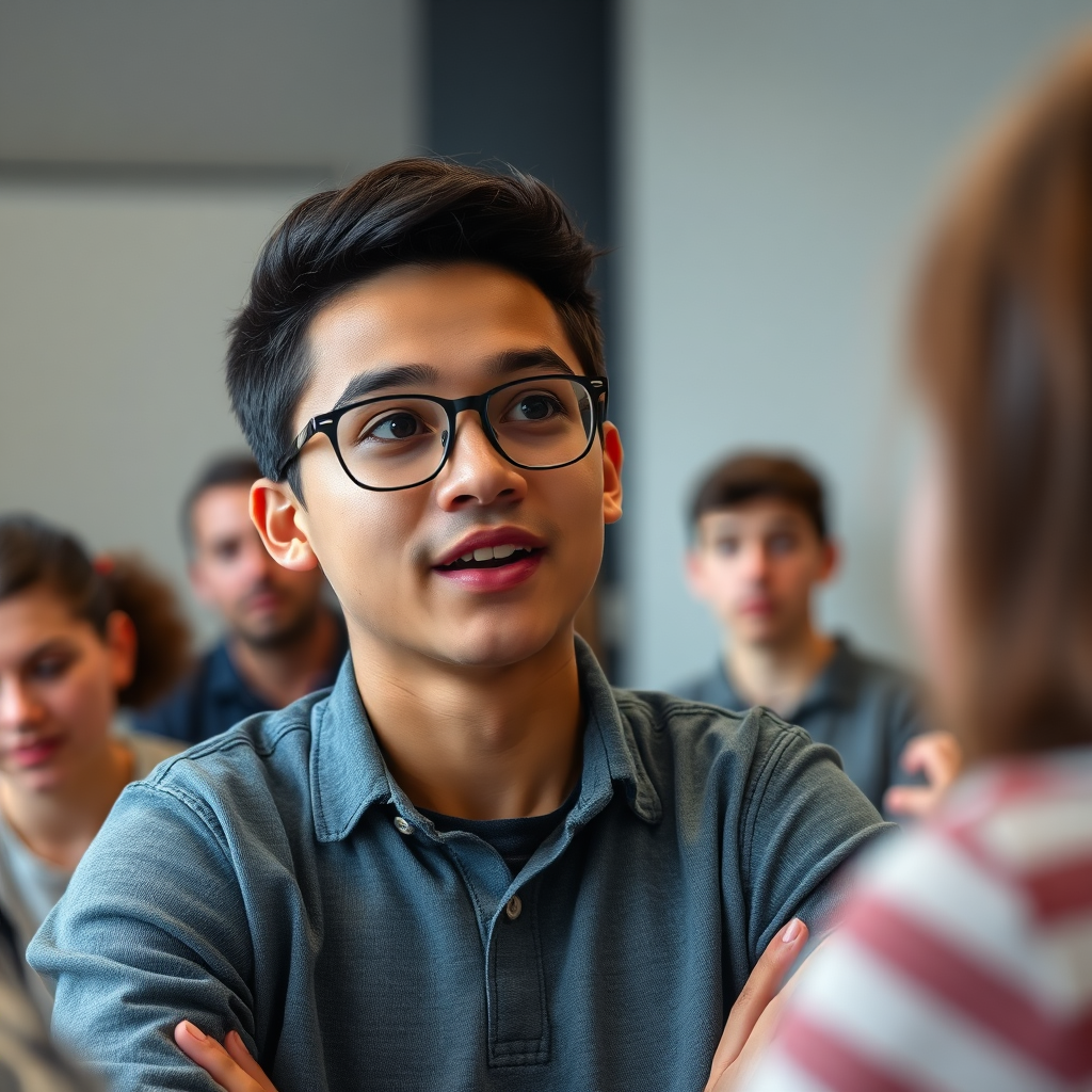 Estudiante hablando inglés con confianza