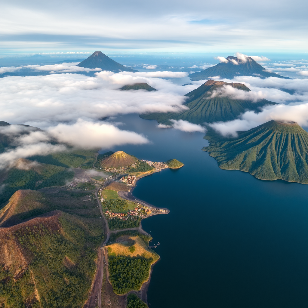 Paisaje aéreo del Lago de Atitlán, Guatemala