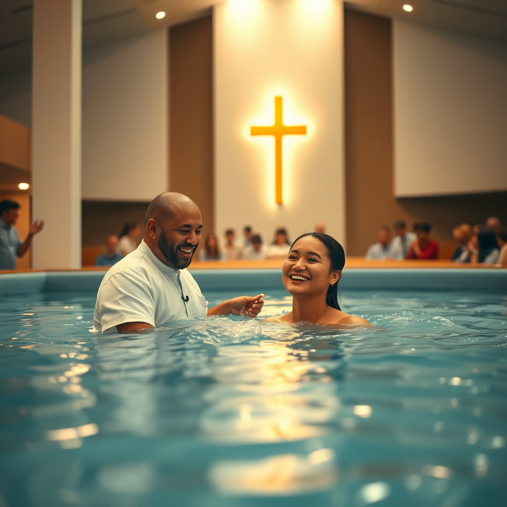 A joyful water baptism ceremony