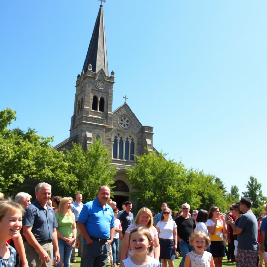 Congregation gathered outside the church