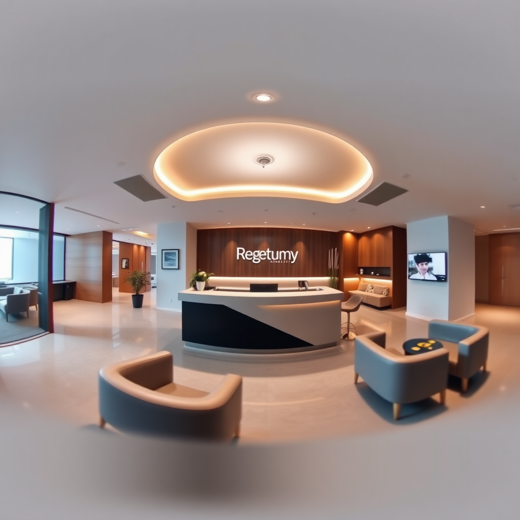 Virtual tour example of a modern office reception