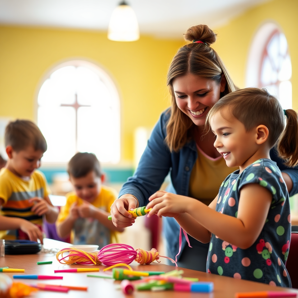 Children doing crafts in Sunday school