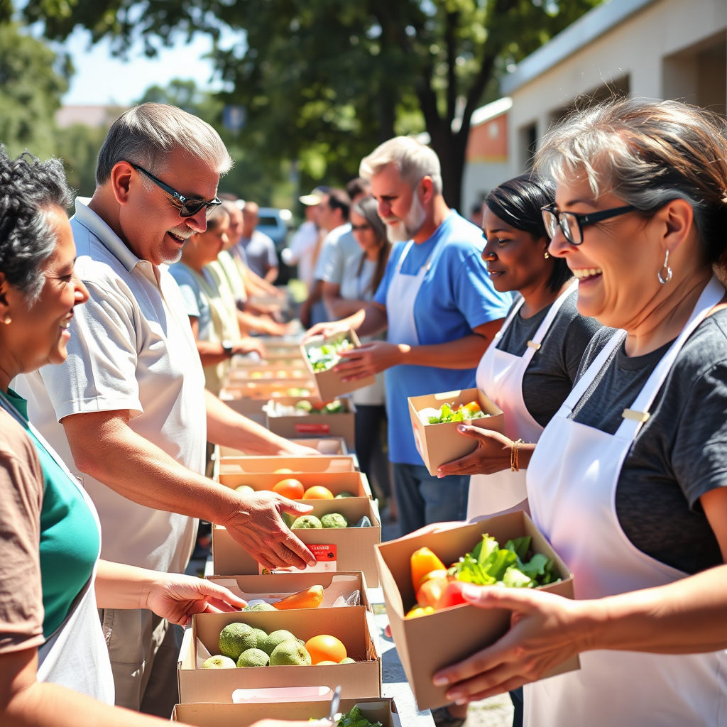 Volunteers handing out food boxes