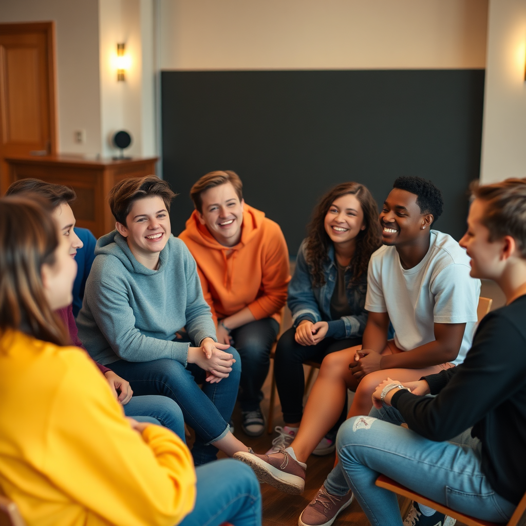 Youth group members talking in a circle
