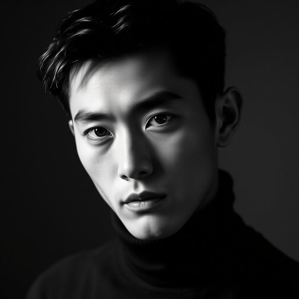Jae-hyeok Lee in striking black and white portrait