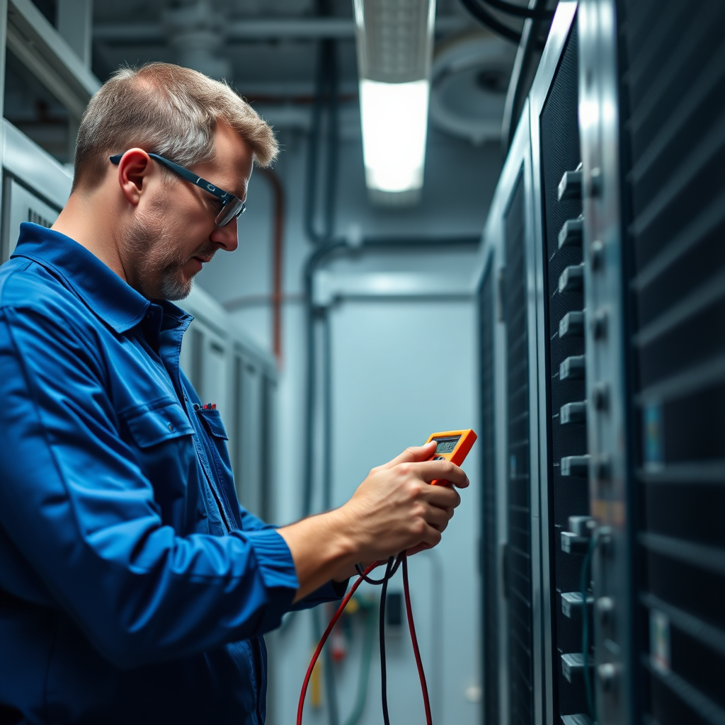 Technician performing maintenance on an Inform UPS system.