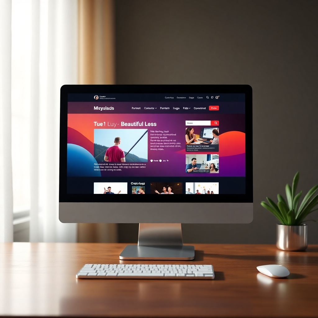 A high-quality, photorealistic image of a computer screen displaying a beautifully designed website interface. The design elements are sleek and professional, with engaging visuals and a user-friendly layout.