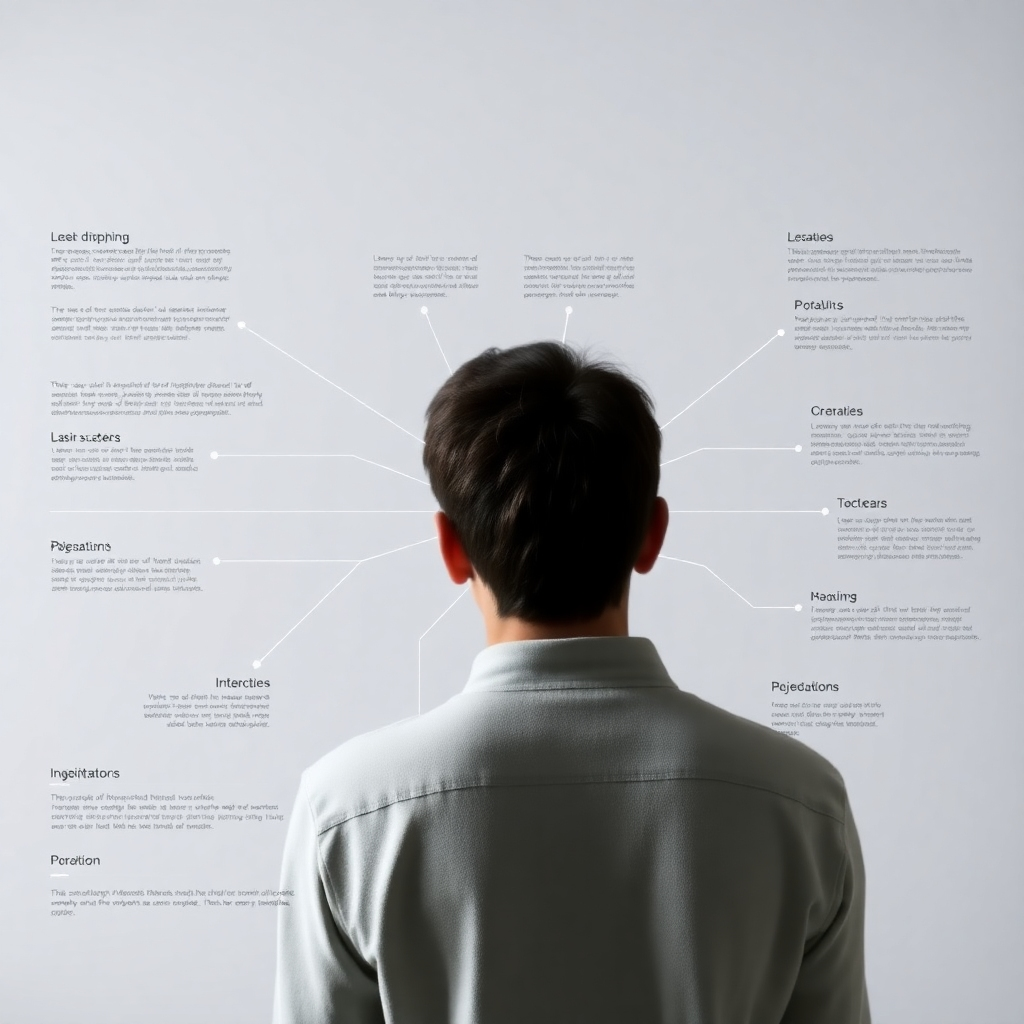 A minimalistic infographic displaying complex ideas in a simple, easy-to-understand manner. Use clean lines, clear typography, and relevant icons to convey information visually, with a person analyzing the infographic and nodding in understanding.