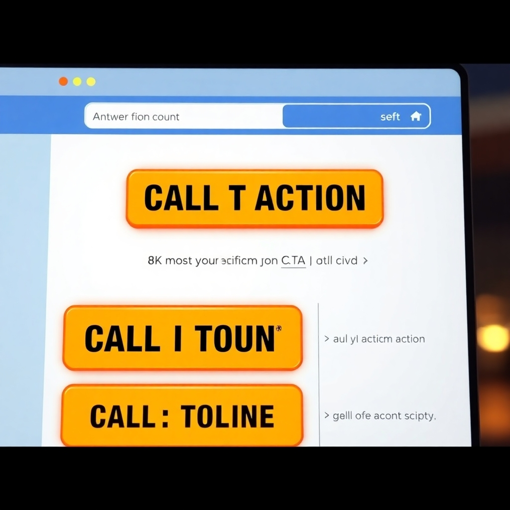 An eye-catching design featuring prominent and effective call-to-action buttons on a webpage, utilizing contrasting colors and engaging text. The scene should show an imaginary webpage, highlighting the CTA's positioning and encouraging user interaction, with an aesthetic pleasing layout.
