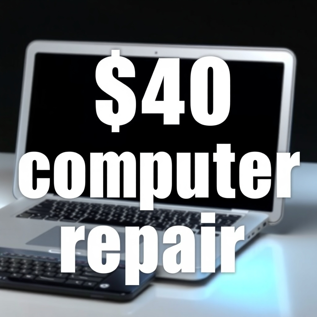A striking image featuring a large, bold graphic of the '$40 computer repair' offer, highlighted against a contrasting backdrop. The design should be clean, modern, and eye-catching. The image should create a sense of urgency, suggesting the limited-time nature of the offer.