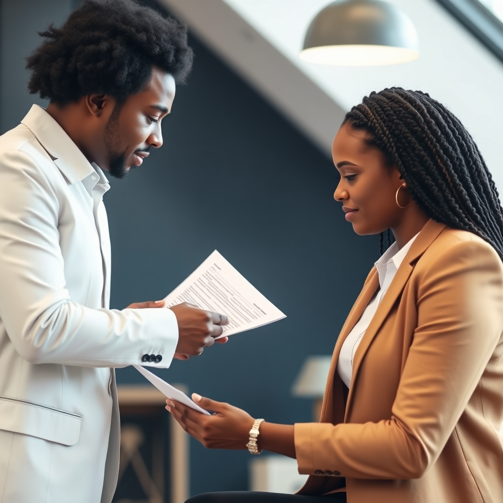 A financial advisor assisting a customer with loan paperwork. Focus on trust and expertise.