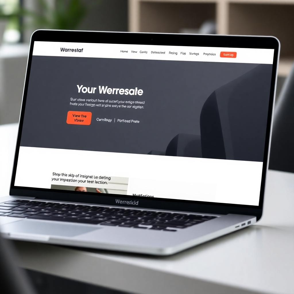 A clean and professional-looking laptop screen displaying a well-designed personal website or portfolio, emphasizing user-friendly design and an impactful first impression. The background should be subtly blurred while maintaining a high-resolution, visually appealing image.