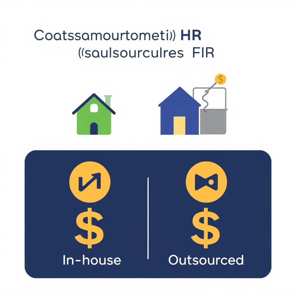 A clean graphic illustrating cost savings associated with outsourcing HR. Use contrasting colors to emphasize the difference between in-house and outsourced costs.