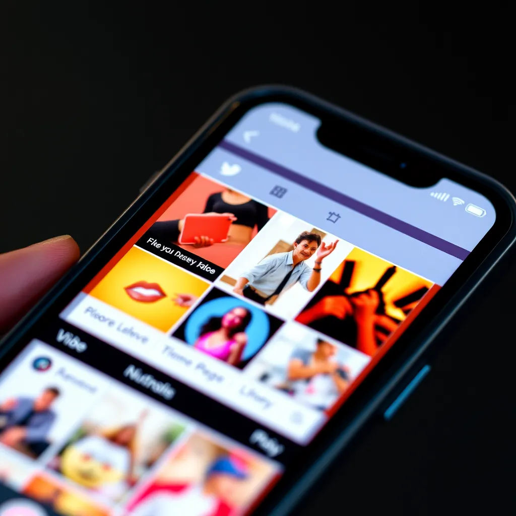 A close-up of a smartphone displaying a vibrant and interactive social media feed. The feed should showcase engaging posts, including images, videos, and interactive elements, representing a thriving social media community around a brand.