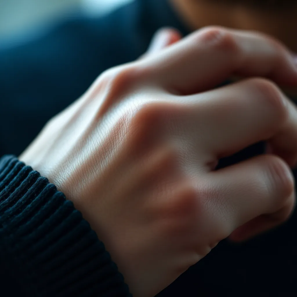 A close-up shot of a person wearing a sleek, silver smart ring on their index finger. The ring is subtly glowing with a soft blue light, indicating connectivity. The background is blurred, focusing attention on the ring and its technology.
