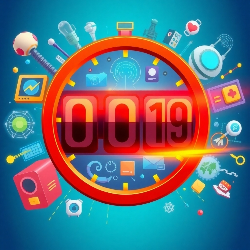 A dynamic, stylized image depicting a countdown timer with a sense of urgency.  The background should showcase various elements representing AI technology and content creation. The style should be modern and eye-catching, using bold colors and dynamic elements to create a sense of urgency.
