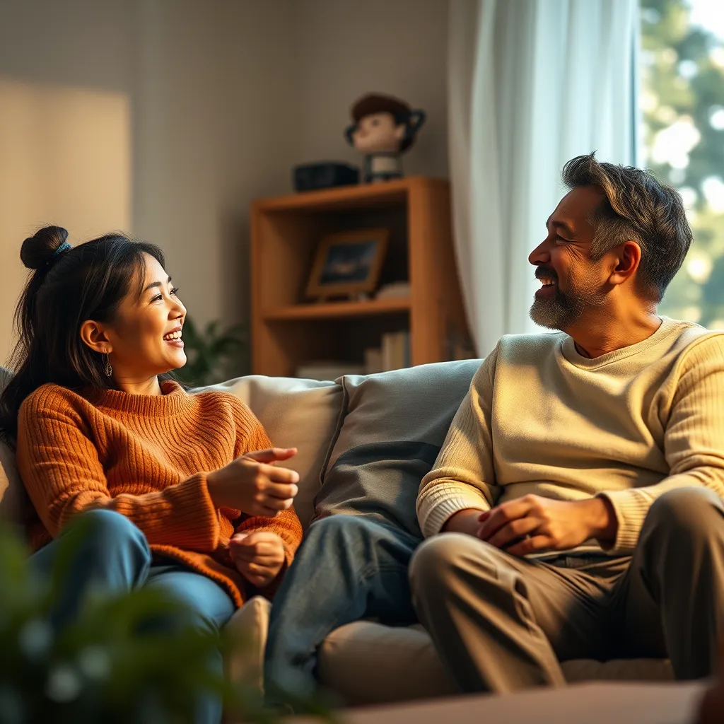 A family enjoying a relaxing day at home, with a sense of security and contentment. The image should evoke feelings of safety and well-being, representing the peace of mind provided by comprehensive insurance coverage.