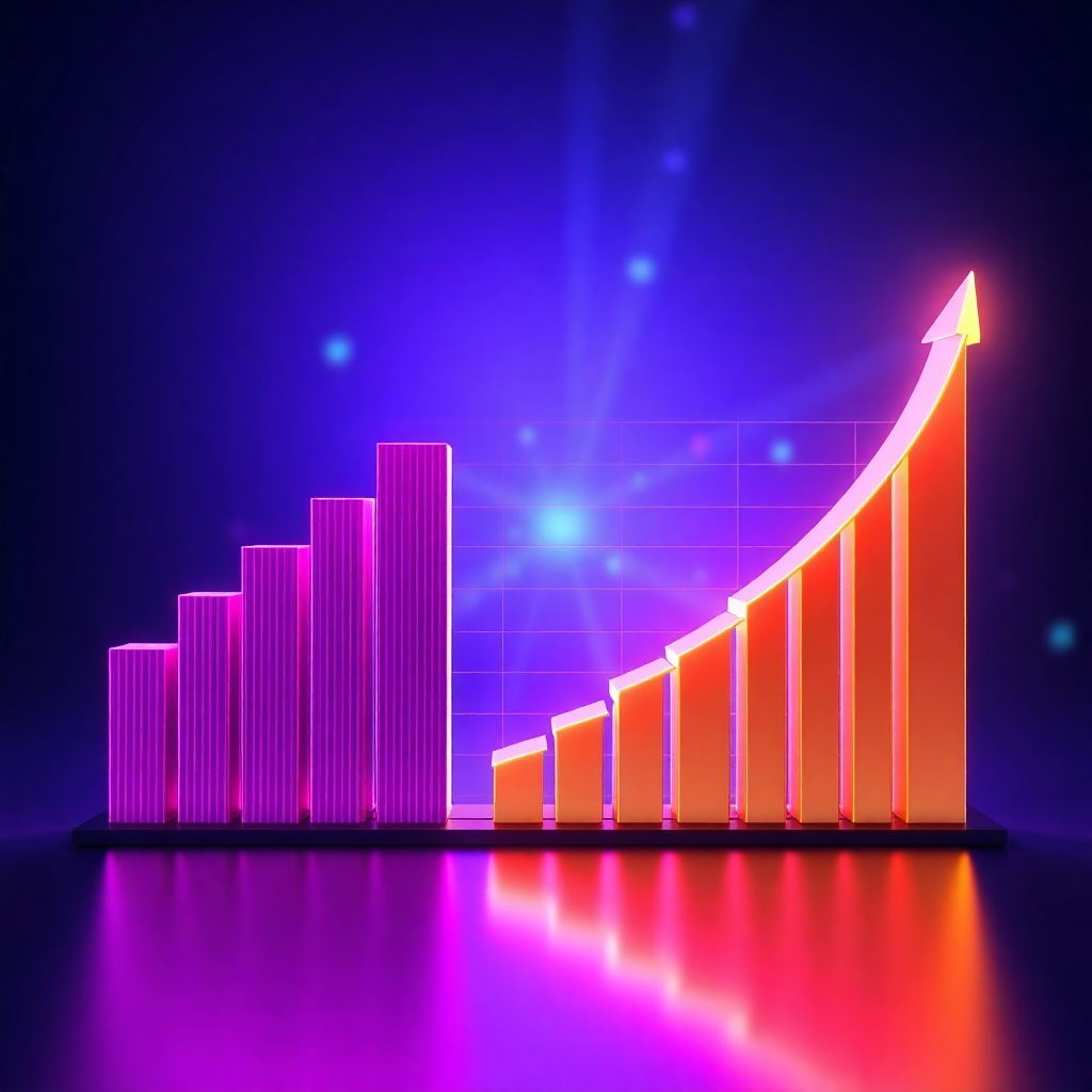  A futuristic-looking, dynamic graph showing exponential growth on the right side representing custom website scalability, contrasted by a static bar graph representing limited scalability of a template website on the left. Use vibrant colors and a sleek, modern design to highlight the difference between the two styles of growth.