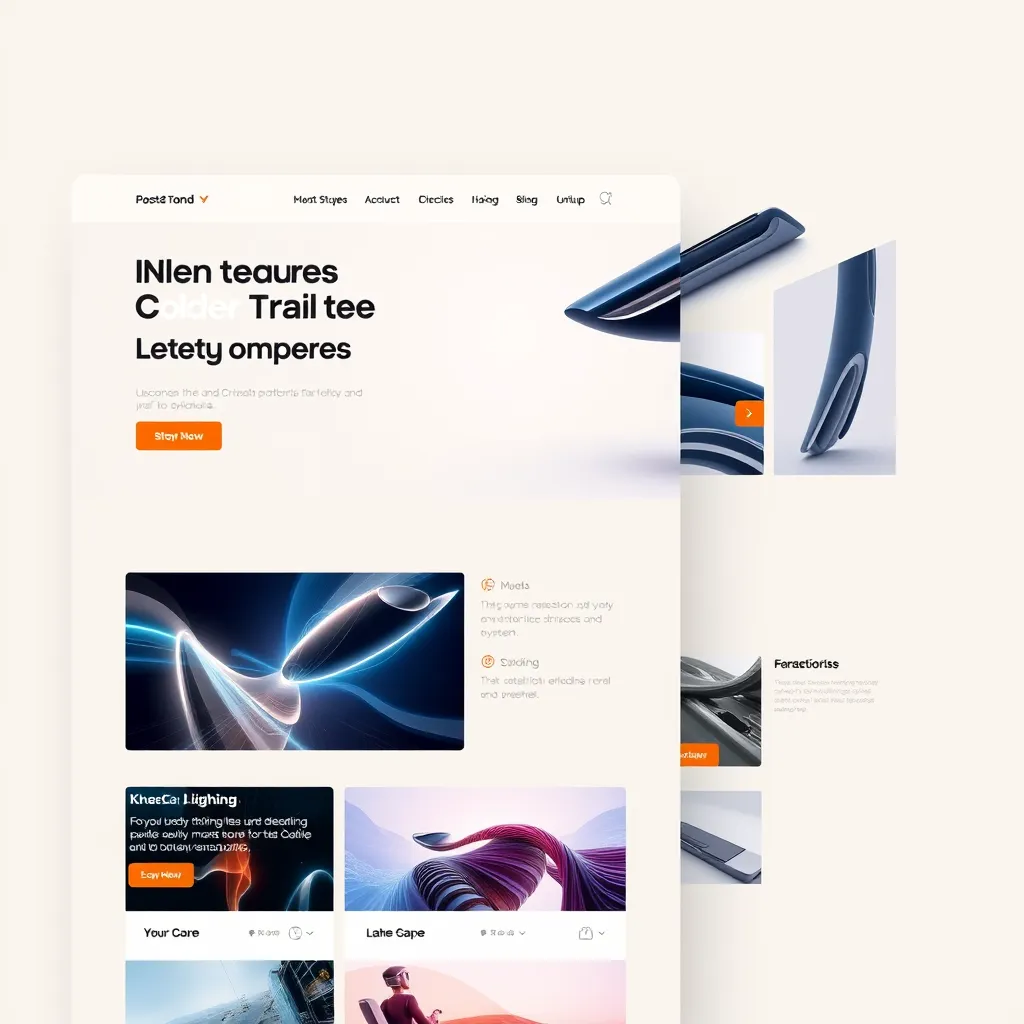 A modern, sleek website design with clean lines, a bold color scheme, and high-quality images, showcasing a variety of features and functionalities. The website should have a strong visual hierarchy and an intuitive navigation system.