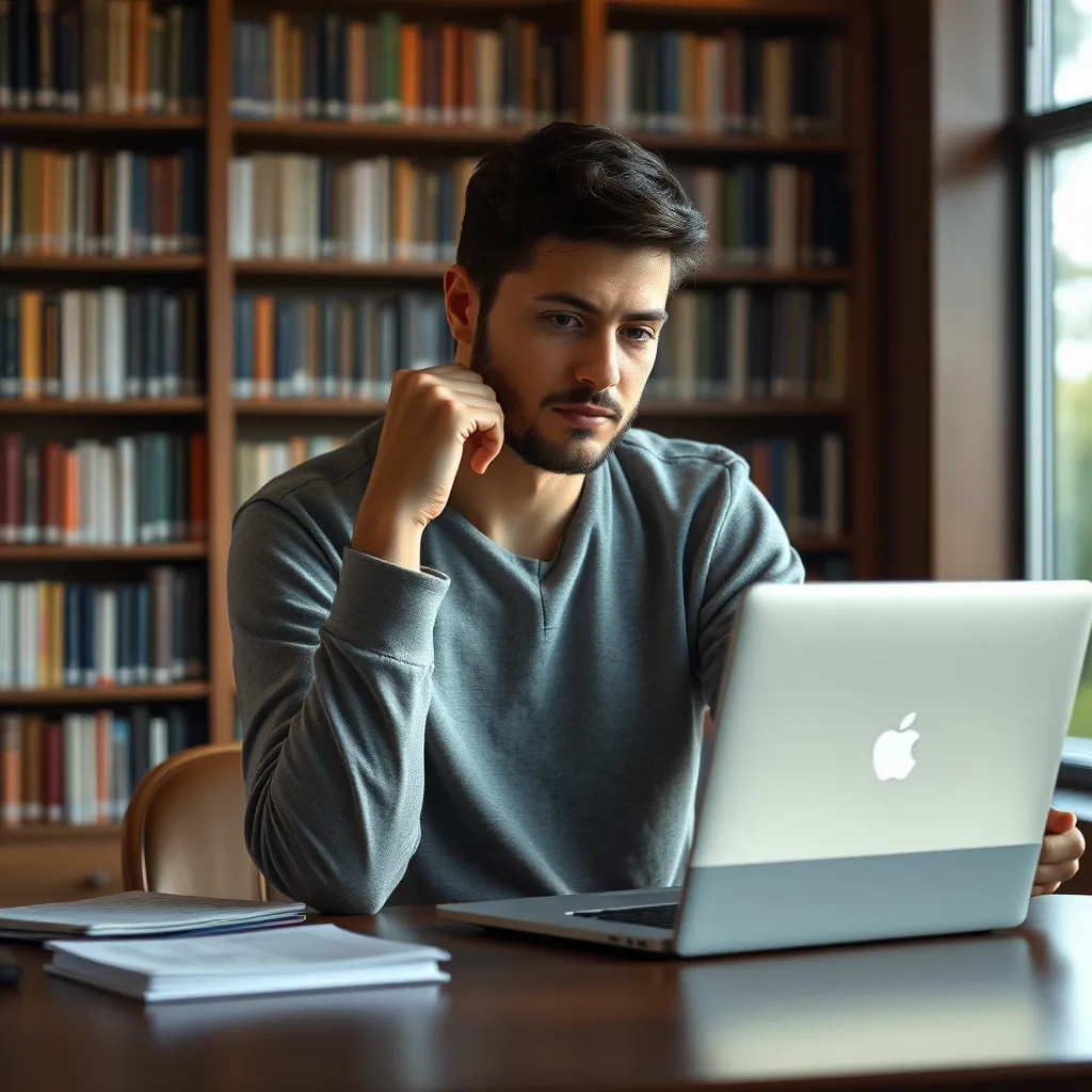 A person sitting at a desk with a laptop, reflecting thoughtfully while looking at a notepad. The image should convey a sense of personal growth, self-discovery, and empowerment.  The background could be a tranquil setting, like a library or a nature scene.