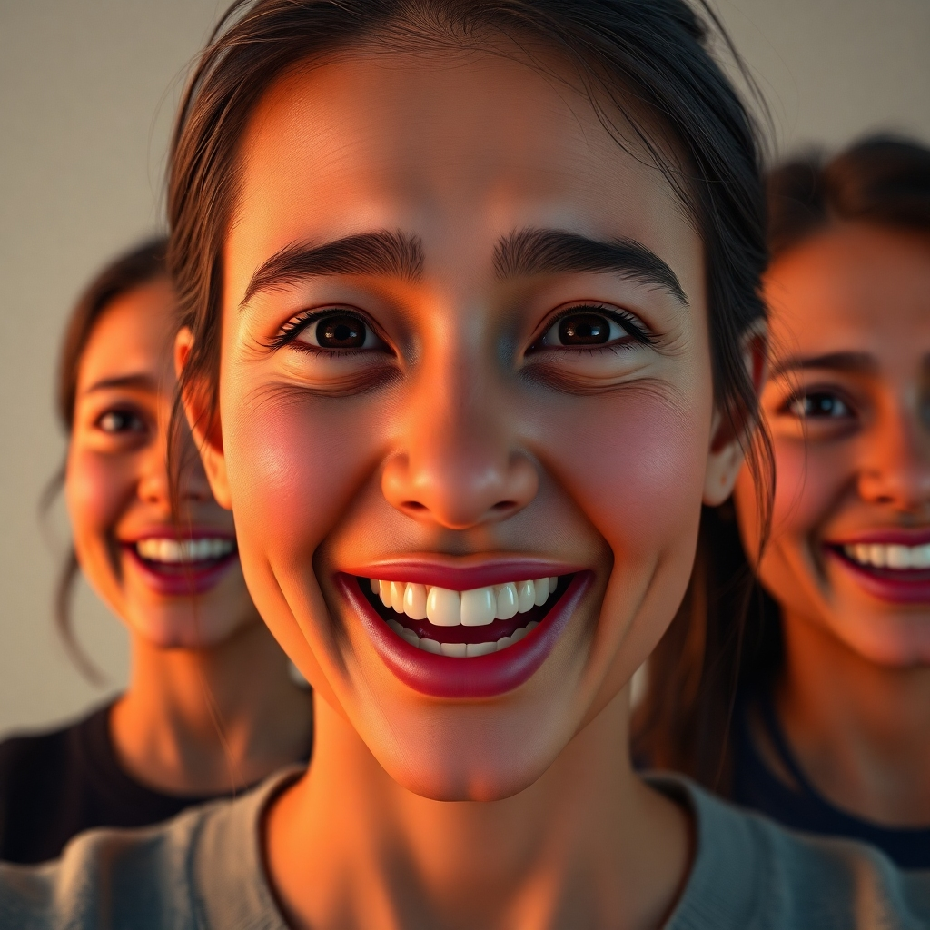 A photorealistic 8K image depicting a digital human expressing a wide range of human emotions in a chat campaign. The image should capture various emotional states like happiness, empathy, and understanding. Soft, warm lighting enhances the human-like qualities of the digital human, providing a welcoming ambiance.  The color palette should evoke a feeling of trust and emotional connection. The background is minimalistic, focusing attention on the digital human's expressions.  The camera angle is close-up, highlighting facial details and subtle nuances of the emotions. The digital human’s facial features, skin texture, and hair are hyperrealistic, adding to the emotional depth. The image will have high dynamic range and rich details. The style should reference hyperrealistic portrait photography in a cinematic style.  The overall mood is one of genuine connection, warmth, and trust.
