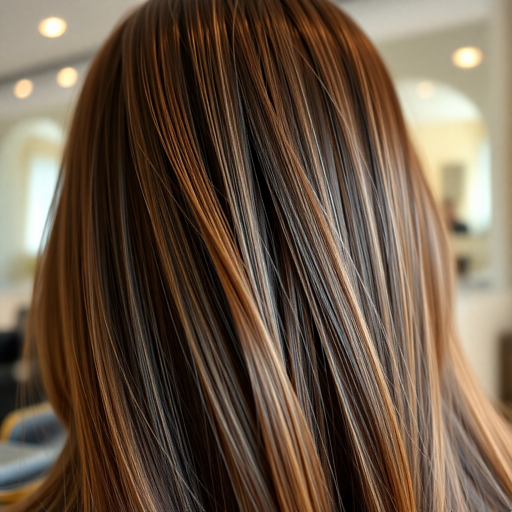 A photorealistic close-up image of healthy, shiny hair after a deep conditioning treatment. The hair should be smooth, soft, and flowing.  The image should focus on the texture and shine of the hair, showcasing the results of a luxurious hair treatment. The background could be blurred and subtly show luxurious salon elements.