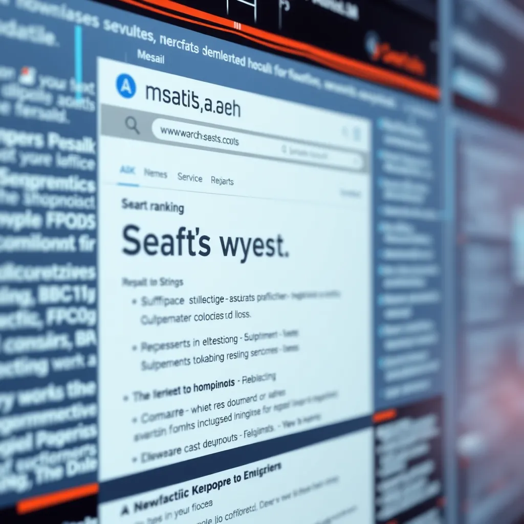 A photorealistic image depicting a website with a high ranking on a search engine results page (SERP). The website design is clean and modern, featuring a prominent call to action. The SERP is filled with relevant keywords and the website is positioned prominently at the top of the page. The background is a futuristic digital interface.
