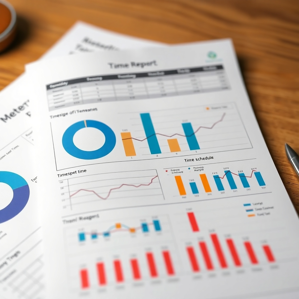 A photorealistic image depicting a detailed report analyzing someone's schedule with graphs and charts highlighting time usage. The report should look professional and informative.
