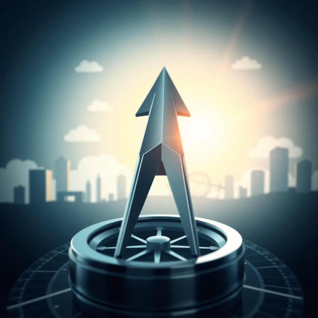 A photorealistic image of a compass pointing towards a bright, shining future. In the background, there are stylized representations of business deals, partnerships, and successful ventures. The lighting should be optimistic and hopeful, emphasizing the potential for growth and success. The compass should be made of polished metal, reflecting the light and symbolizing precision and direction.
