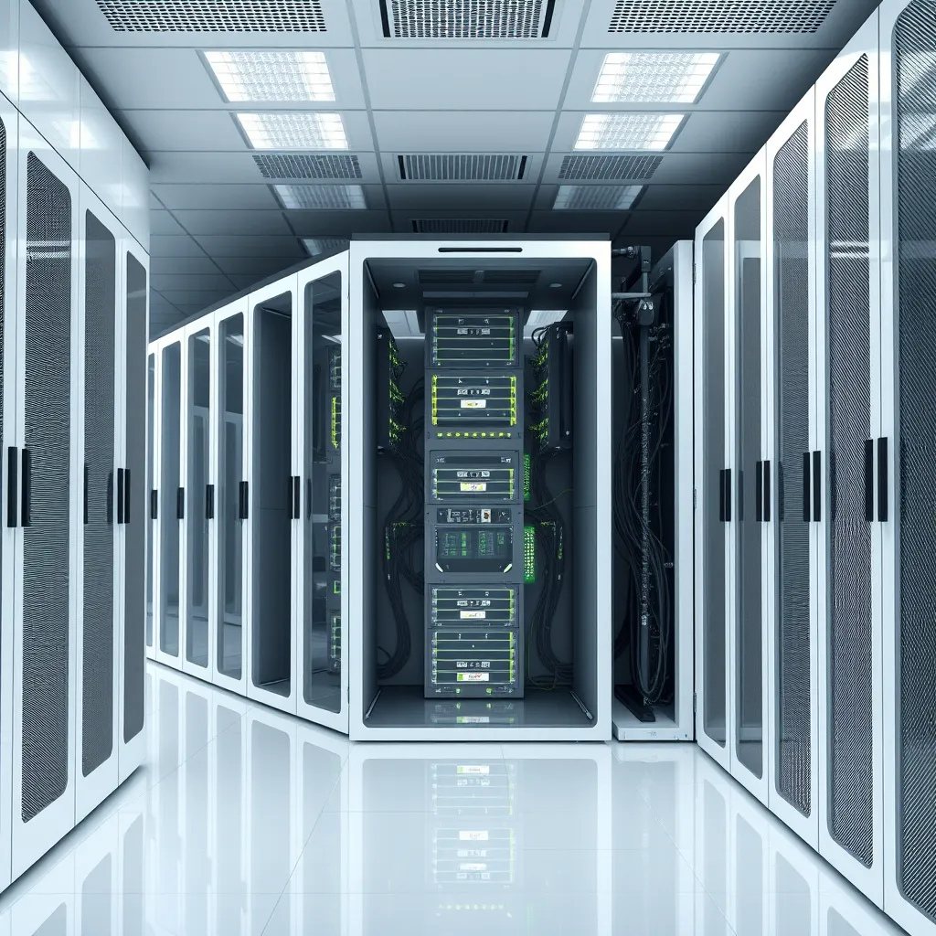 A photorealistic image of a modern server room with sleek, white servers and racks. Soft diffused lighting creates a clean and professional atmosphere. The server room is spacious and organized, with clear pathways and labels.  The image should focus on the server racks, showcasing the intricate network cabling and hardware.  High-resolution, 8K quality.  A sense of order and efficiency is evident throughout the image.  A subtle glow emanating from the servers, signifying their power and functionality.  The image should convey a sense of reliability and security. 